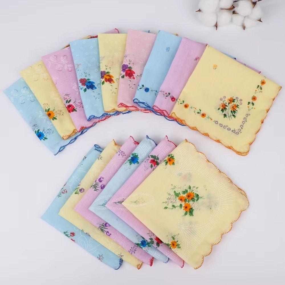 12Pcs 28x28cm Women's Printed Handkerchiefs Sweat Absorbent Thin Sweat Towel  Kitchen Tools