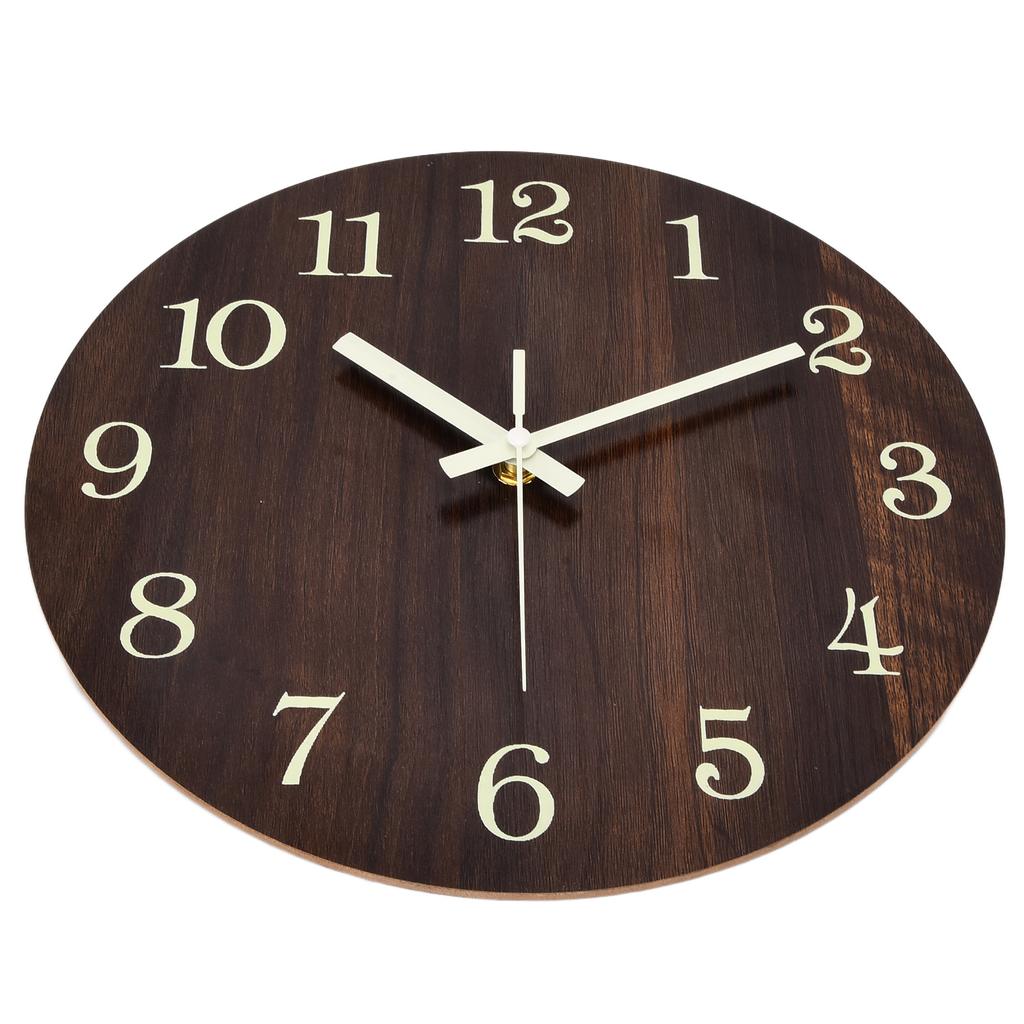 Wood Wall Clock Retro Style Quiet Silent Quartz Movement 3D Luminous Retro Wall Clock for Bedroom