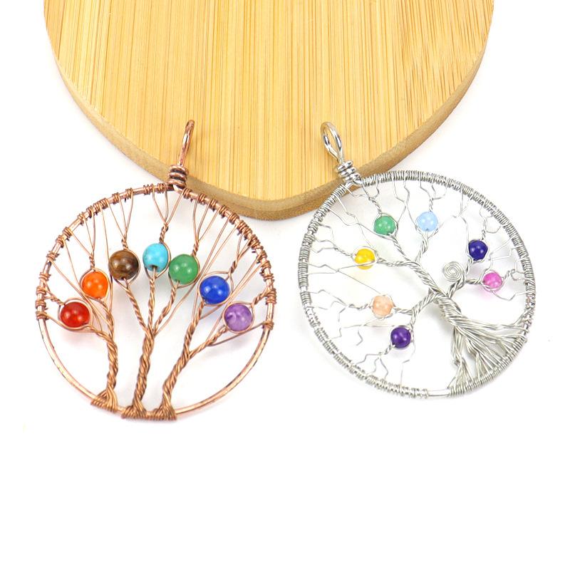 Handmade Winding Silk Tree Of Life Colorful Crystal Beads Tree Of Life Fortune Tree Necklace N41