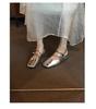 2025 New French Low-heeled Silver Mary Jane Shoes Square Head Thick-heeled Sandals Fairy Fairy Style Evening Empty Single Shoes