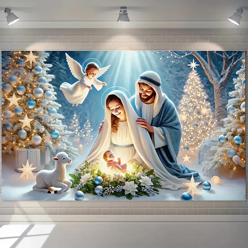 1 Stück Weihnachts-Hintergrundbanner mit dem Design der Ankunft Jesu, geeignet für Weihnachts-Themenpartys sowie für den Innen- und Außenbereich d