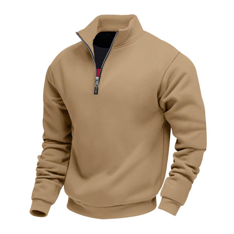 Pulôver Plus Size de Outono/Inverno com Forro de Lã e Meio Zíper, Cor Lisa, Moletom Casual para Homens