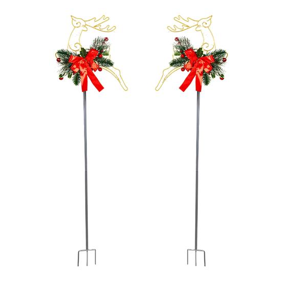 

Металлические колышки в виде оленей, рождественский декор для двора, садовые колышки-украшения, праздничные уличные украшения для дорожки, крыльца, сада, вечеринки 2pcs