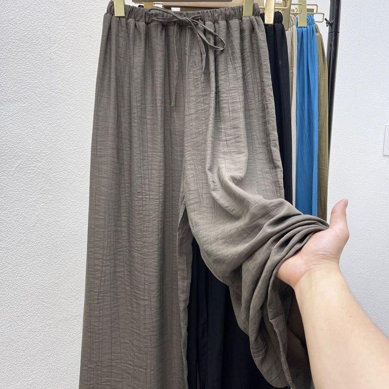 

Solid Drawstring Straight Sweatpants Women Thin Ice Silk Wide-leg Pants High Waist Soft Cotton Trousers Casual Vintage Streetwear Sport Long Pant Y2k M чорний