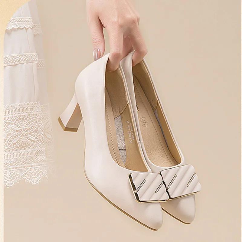 women cute sweet light weight beige spring & summer daily high heel pumps lady casual comfort office work shoes ab555