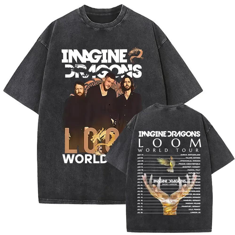 

Рок-гурт Imagine Dragons Loom Світовий тур 2026 Прана футболка Вінтажний стиль Чоловіки Жінки Готичні Оверсайз Футболки Унісекс Повсякденна Футболка XL сірий