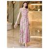 High End Summer Dress Women Flowy Chiffon Fake Two Piece Long Dress Slim Fit Floral Print