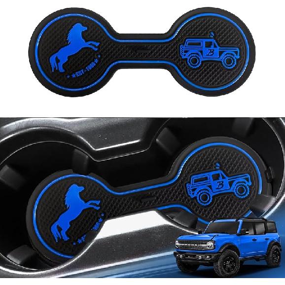 Car Cup Holder Coaster Compatible with Ford Bronco Offroad -2025, Silicone Car Decorative Water Coaser, Bronco Car Accessories (Blue)