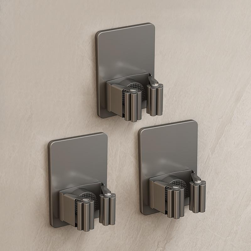 304 Stainless Steel Mop Holder Wall Mounted Adhesive Multi-Purpose Hooks Household Storage Organizer Rack Broom Hanger Stick