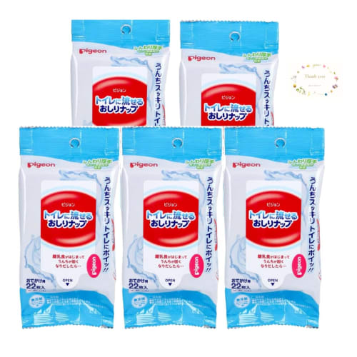 

Pigeon Flushable Baby Wipes, Soft and Thick, with Bottom Protection Ingredients, 22 Sheets for Outings, Additive-Free, Baby Wipes x 5 Packs