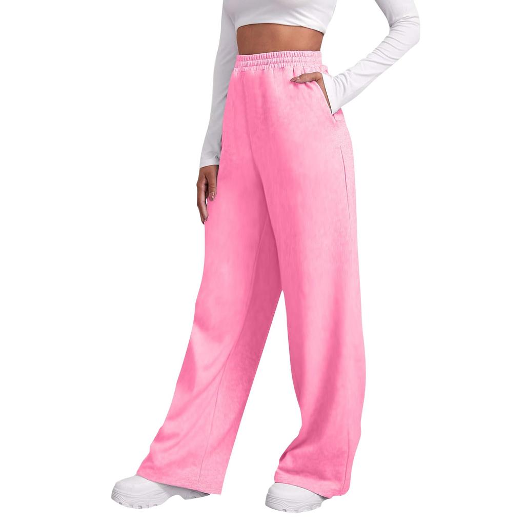 Women's Winter Sweatpants Solid Color Casual Pants Women's Fleece Sweatpants Wide Leg Straight Pants