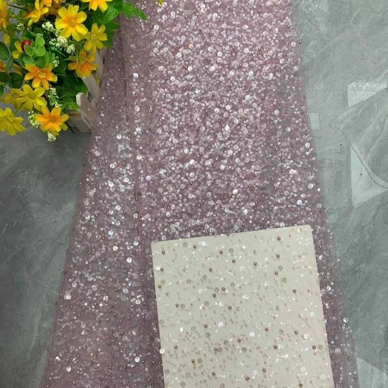 Luxury 3D Sequined Beaded Mesh Embroidered Lace Fabric Handmade Wedding Dress DIY Accessories Width 130cm 1Meter