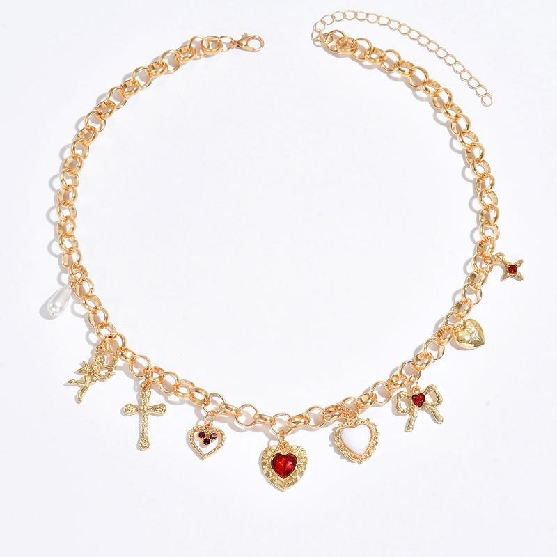 Cross pendant fashion exaggerated love necklace women's sweet bow imitation pearl neck chain