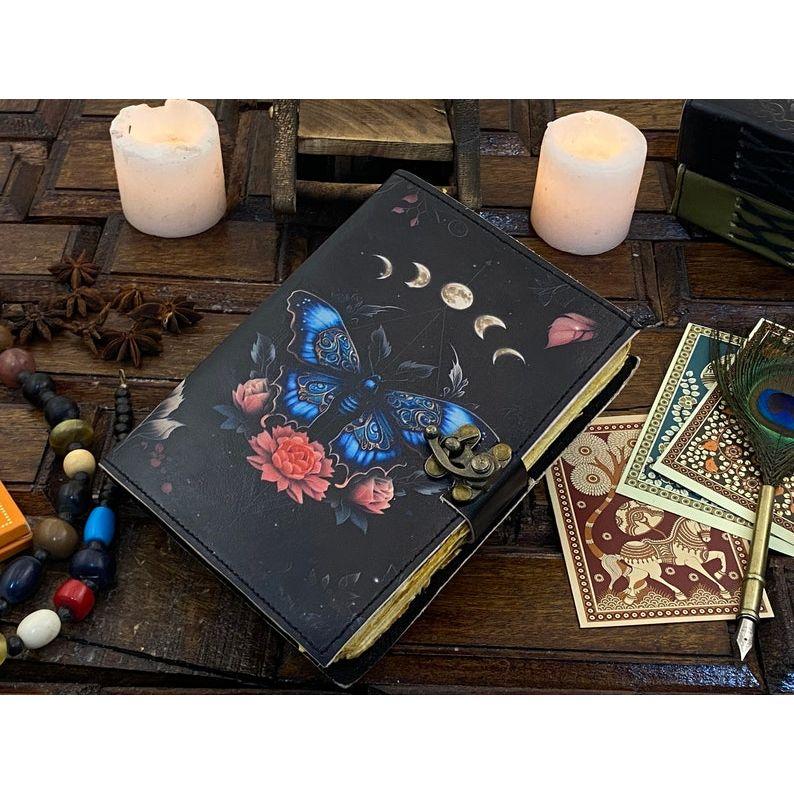Blank Spell Book of Shadows Luna Moth Journal Witchcraft Supplies and Butterfly Print Journal Handmade Deckle Edge Paper Gifts for Men Women