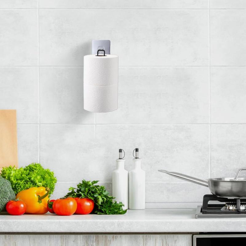 Self-Adhesive Toilet Paper Holder, Iron Bathroom Tissue Rack with Towel Bar, No-Drill Wall Mount for Kitchen & Bathroom Organization, Bathroom Storage