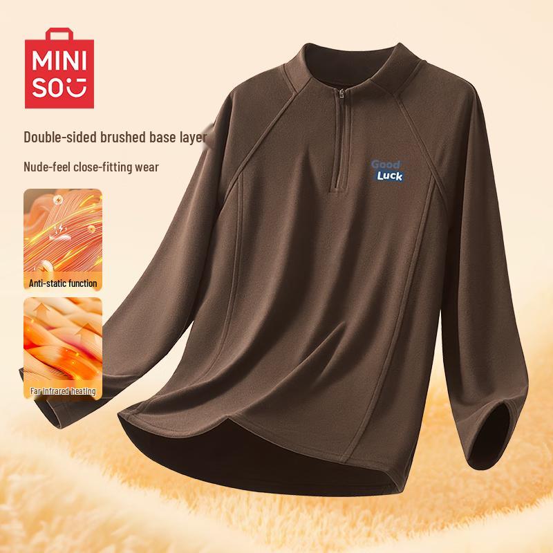 MINISO Men s Semi-Turtleneck Fleece Lined Long Sleeve T-Shirt 3XL