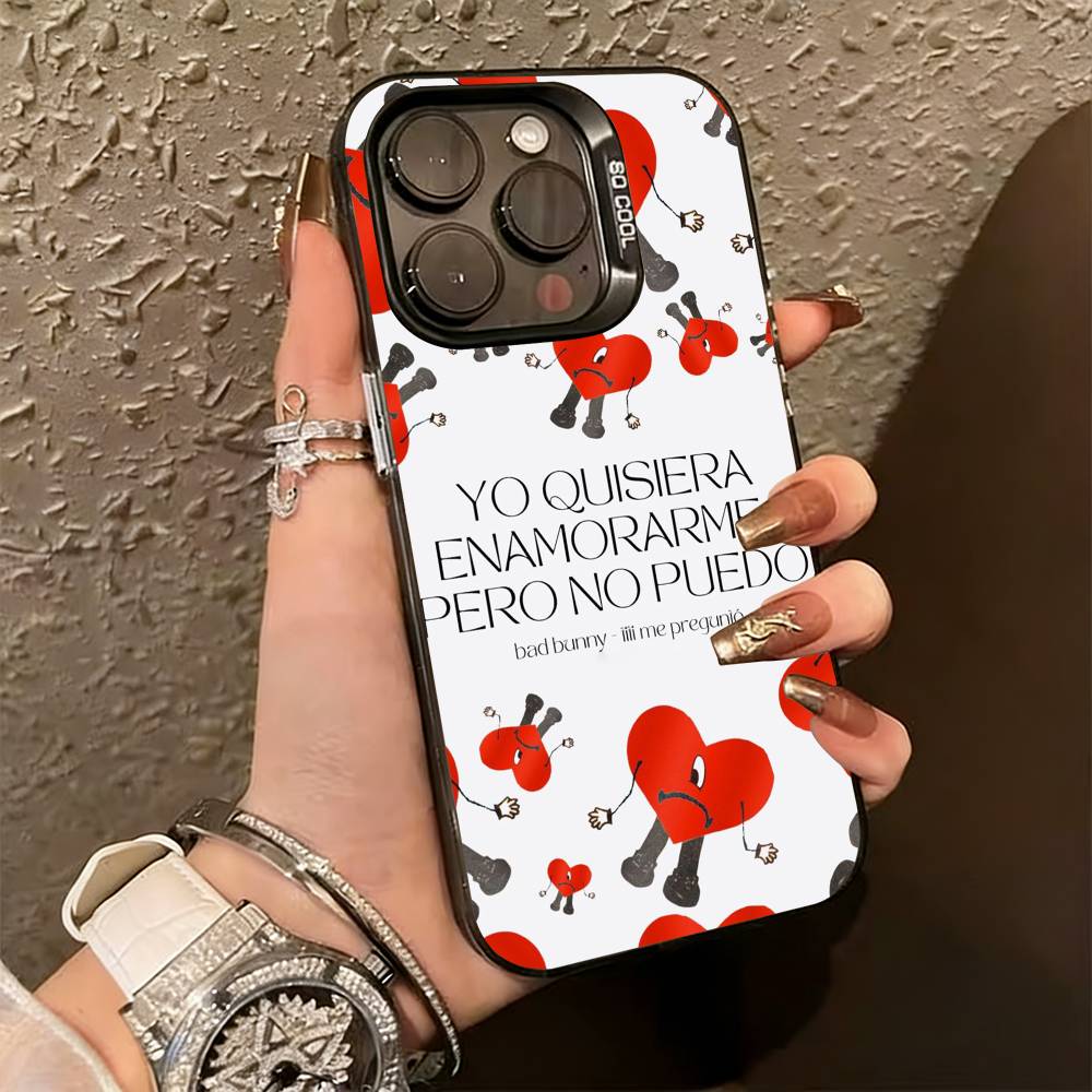

Bad B-bunny F-fondo Phone Case For iPhone 17,16,15,14,13,12,11 Plus,Pro Max,XS,Colored Silver Plated Inside Cover iPhone17air