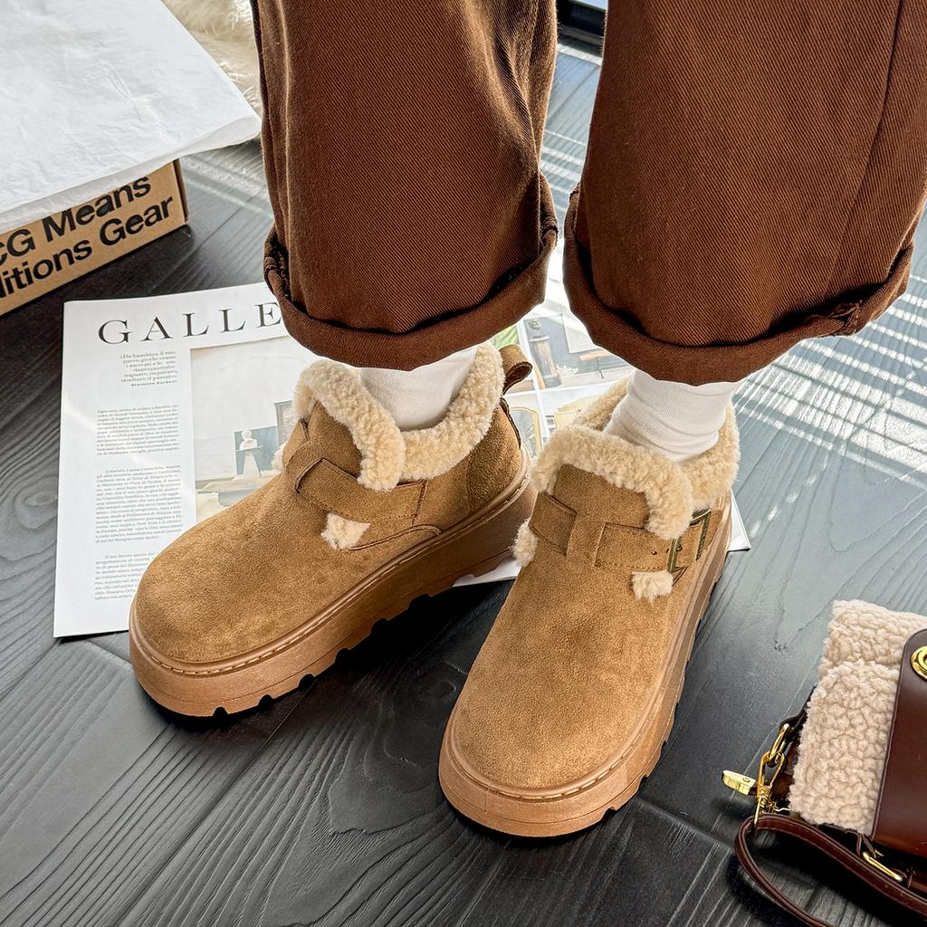 Dámské sněhule na platformě z umělého semiše podzim zima zateplené plyšové kotníkové boty mujer protiskluzová silná podrážka bavlnou polstrované boty 40