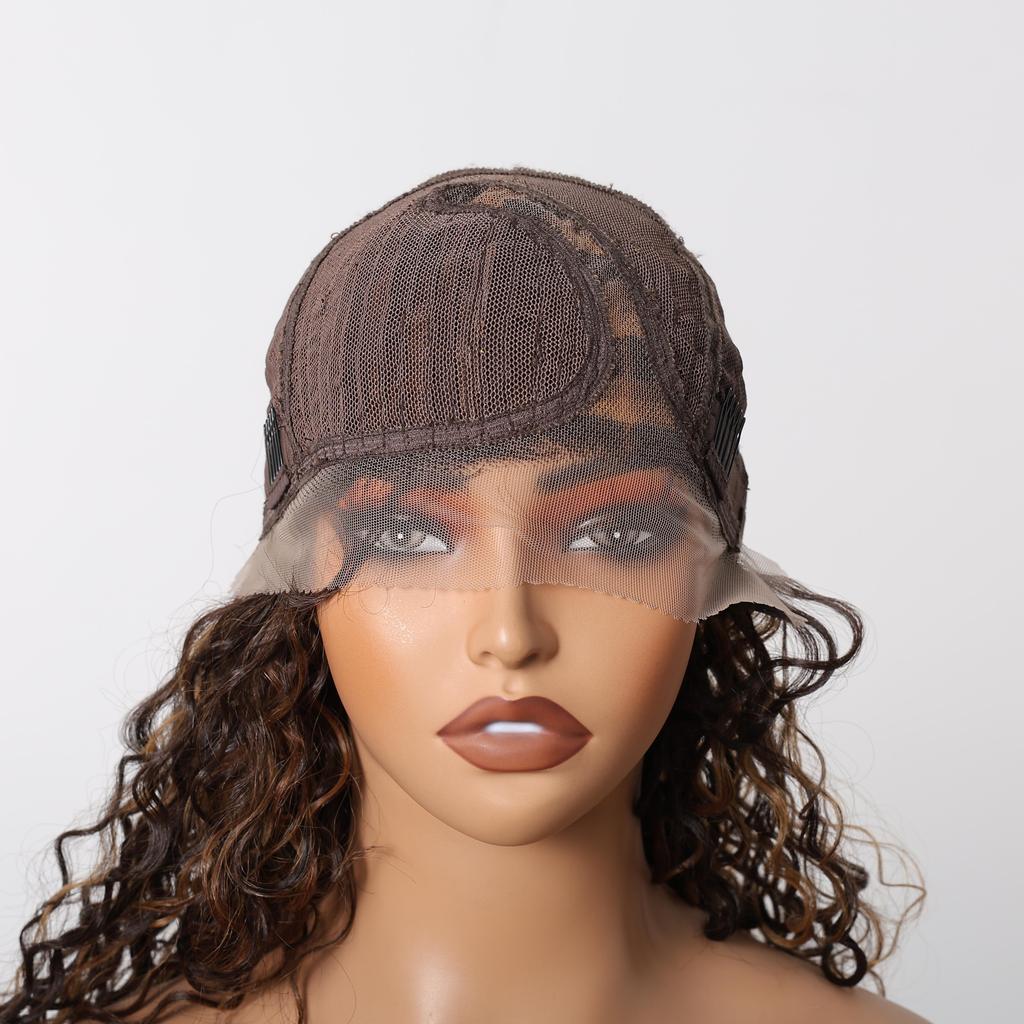 ALAN EATON Long13x4x1 Lace Synthetic Wigs Brown Highlight Golden Curly Wig for Black Women Natural High Density Daily Use