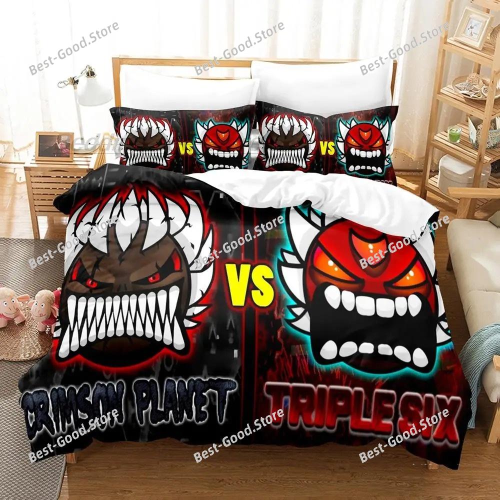 Angry Geometry Dash Bedding Set Single Twin Full Queen King Size Bed Set Aldult Kid Bedroom Duvetcover Sets 3D Print Cartoon