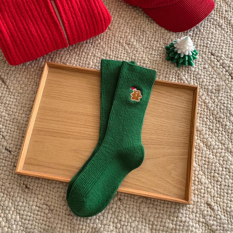 5 Pairs of New Autumn and Winter Embroidery Christmas Tube Socks