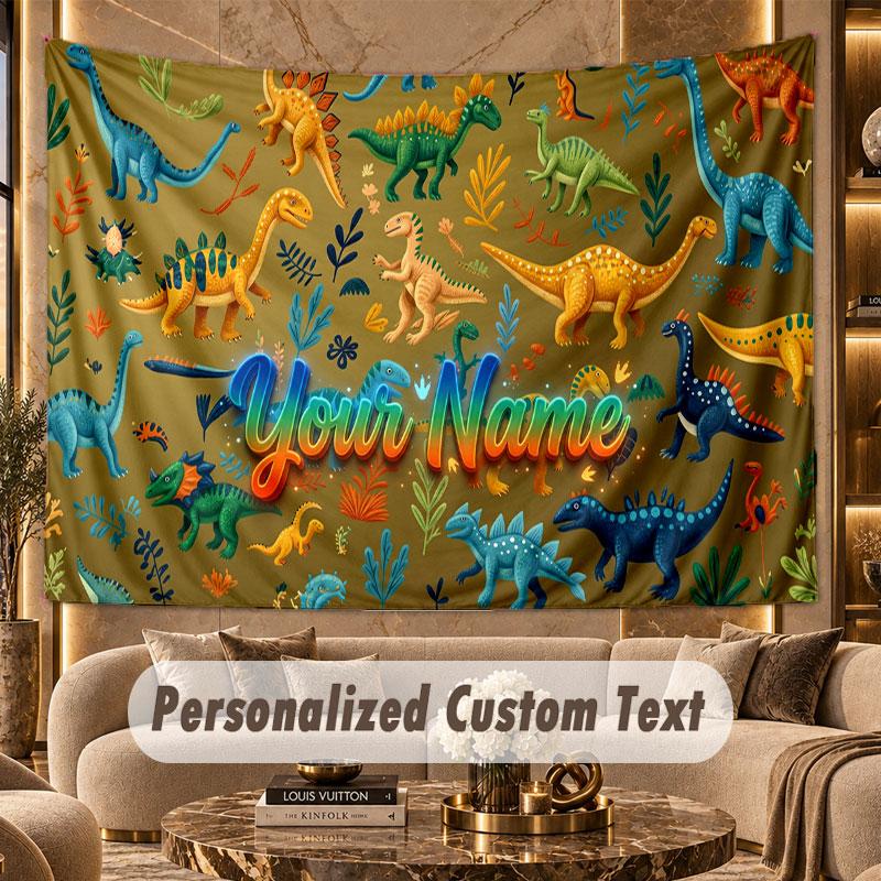 Dinosaur (32) Theme Personalized Tapestry Custom Name Text Wall Hanging Tapestry Home Background Decoration