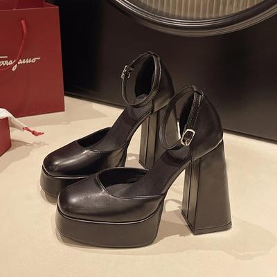 French Fashion Versatile Single Shoes 2025 New Spring and Summer Thick Heel Shallow Mouth One-word Buckle Mary Jane High Heels Women