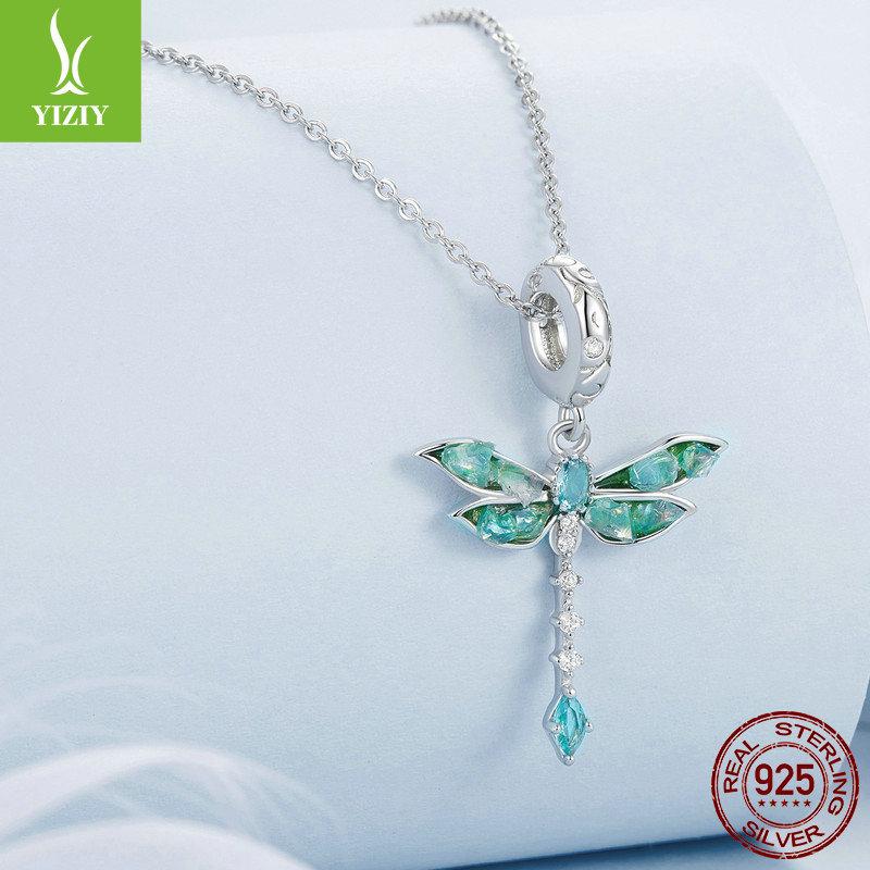 Vintage Green Dragonfly Diy Pendant Accessories, Glamour Lucky S925 Sterling Silver Insect Beaded