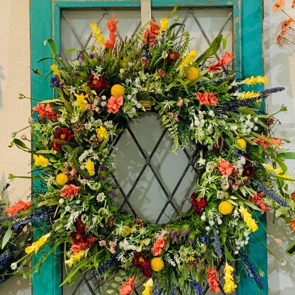 1Pc Front Door Simulation Spring and Summer Wildflower Wreath, for Courtyard, Front Door