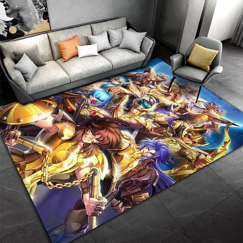 "Golden Armored Warriors Anime Design Carpet for Living Room Decor" Suitable for use as an anti-slip for living room bedroom sofas