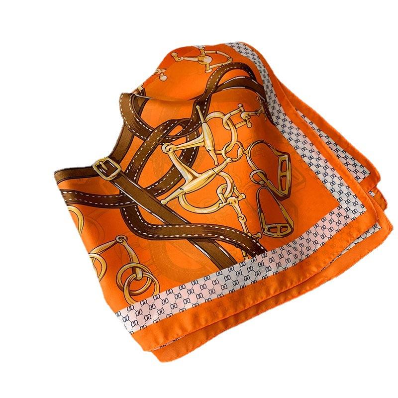 Spring and Summer New European and American Chain Imitation Silk Square Scarf for Women Fashion Simple Decorative Scarf Headband Small Scarf Tied Bag