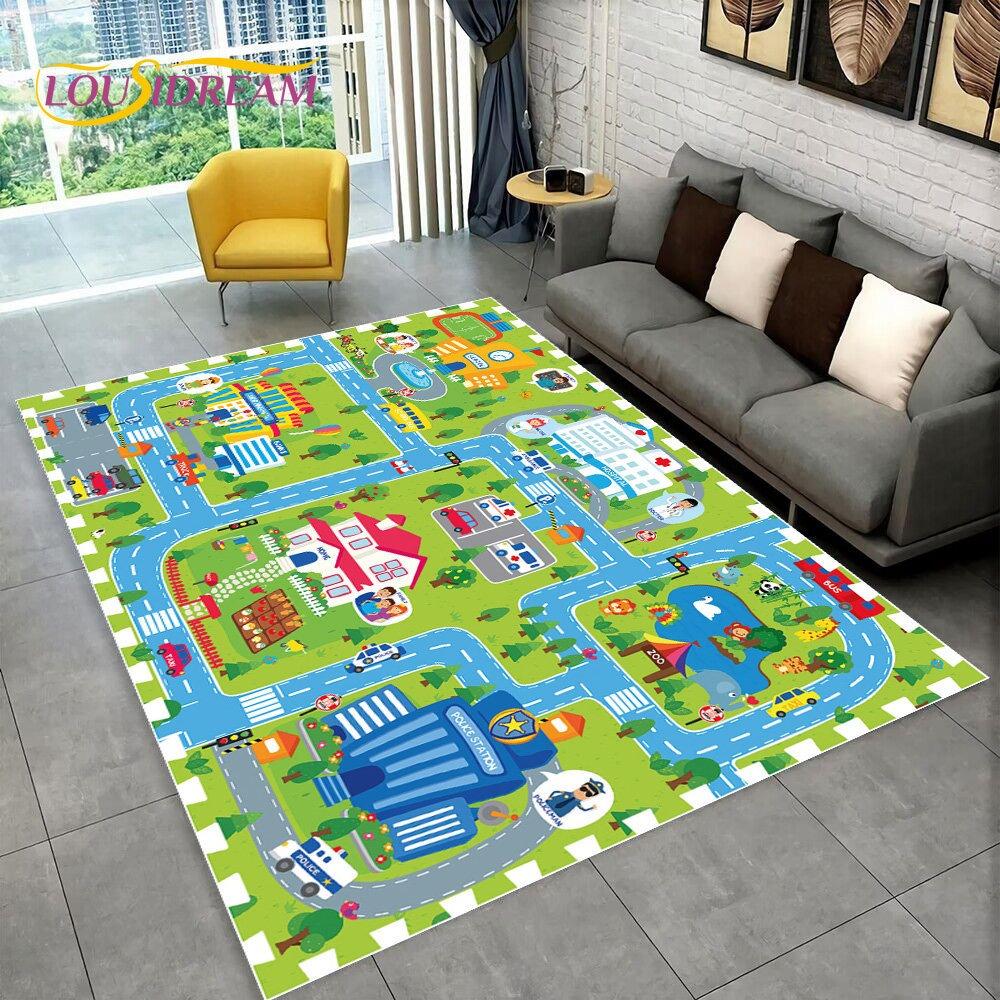 Highway City Child Playmat Large Carpet Rug for Home Living Room Bedroom Sofa Doormat Decor Kid Play Area Rug Non-slip Floor Mat