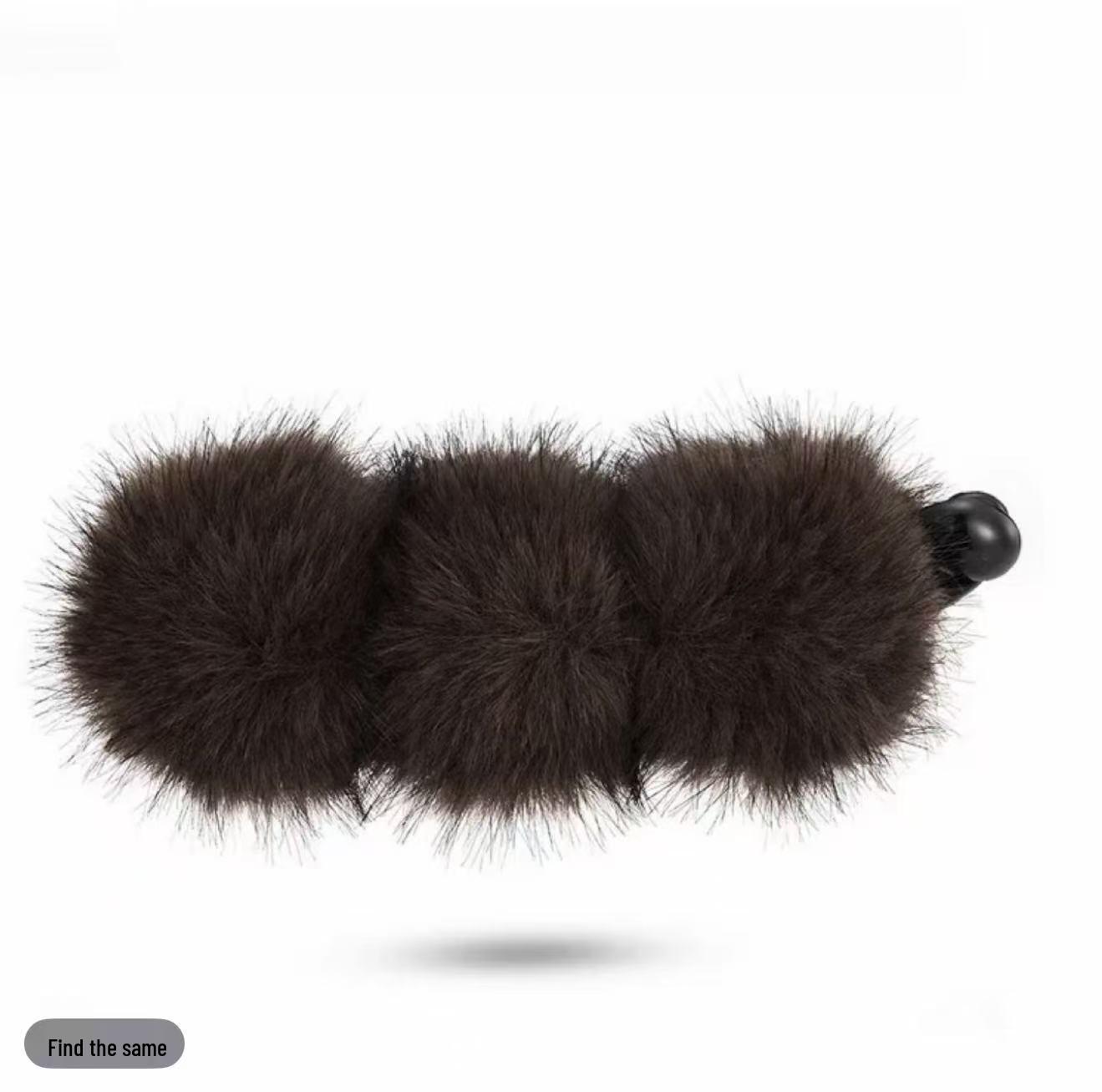 Пушистая заколка-банан с леопардовым принтом и помпоном - Аксессуар для высокого хвоста на Осень/Зиму кофейный