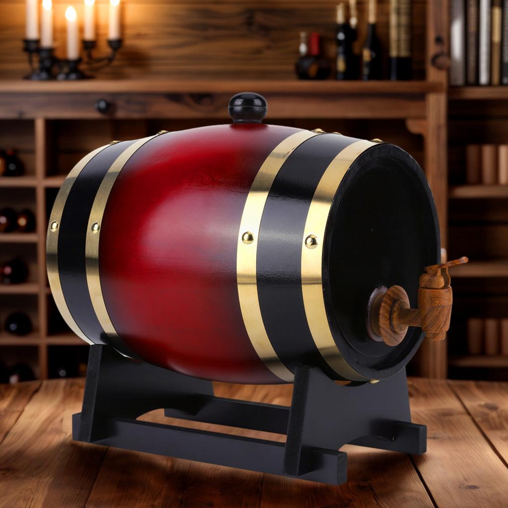 3L Household Wooden Barrels with Bracket Wine Storage Containers Large Capacity Vintage Beer Brewing Tools for Family Gatherings