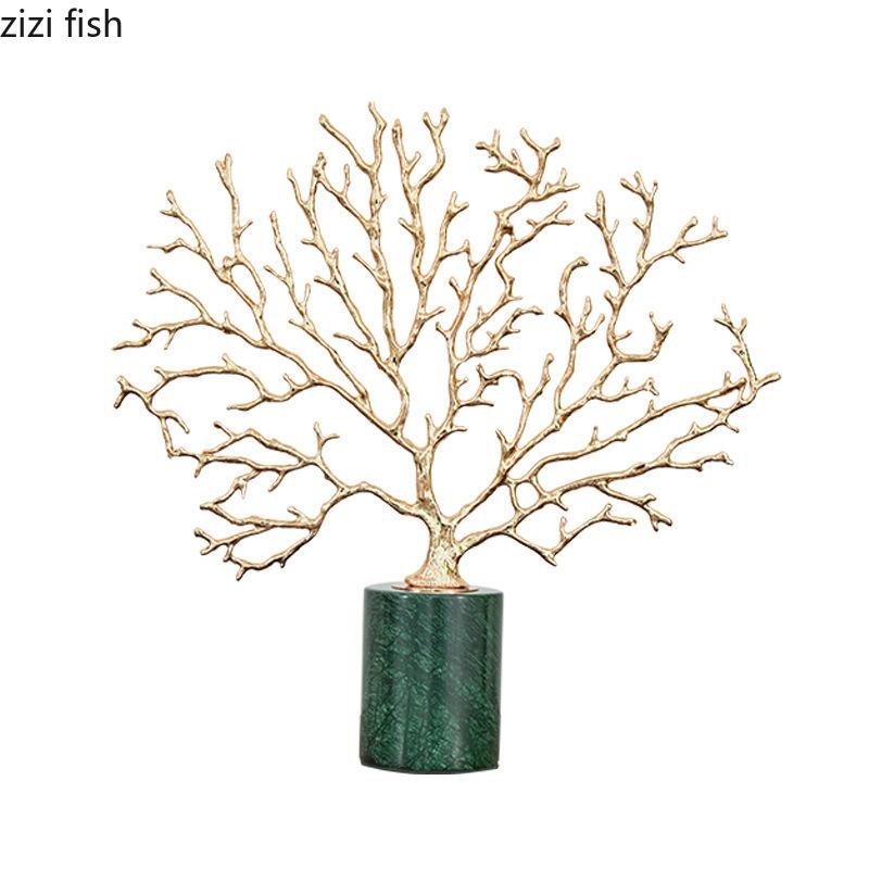 Metal Coral Tree Ornament Marble Base Art Sculpture Home Decoration Crafts Desktop Statue Display Model Figurines Figurines