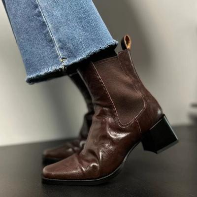 Ankle Boots For Women Square Toe Fashion Shoes Warm Winter Short Boots Zipper Square Heels Comfortable Lady Shoes