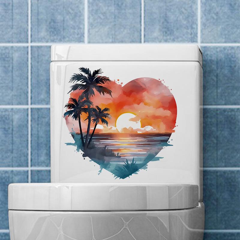 10 Styles Summer Seaside Vacation Wall Stickers Beach Sunset Stickers Toilet Stickers Self Adhesive Waterproof