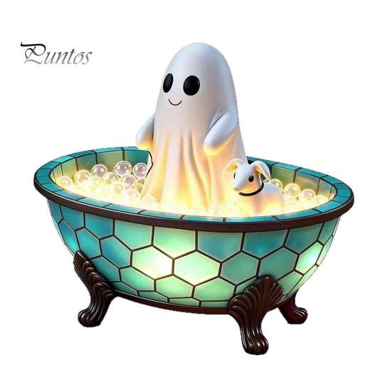 Cute Puppy In Tub Statue Ghost Bubble Bath Lamp, Night Light Halloween Decor, Decorative Spooky Home Decor for Parties & Lamp Indoor Bedroom