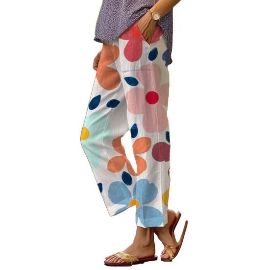 

Women Pants Adjustable Drawstring Mid-Waist Wide Leg Trousers with Pockets Loose S B