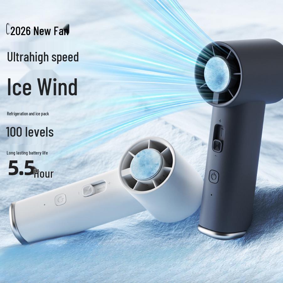 2026 High-Speed Portable Handheld Fan with Stepless Speed, Ice Pack, and Carabiner
