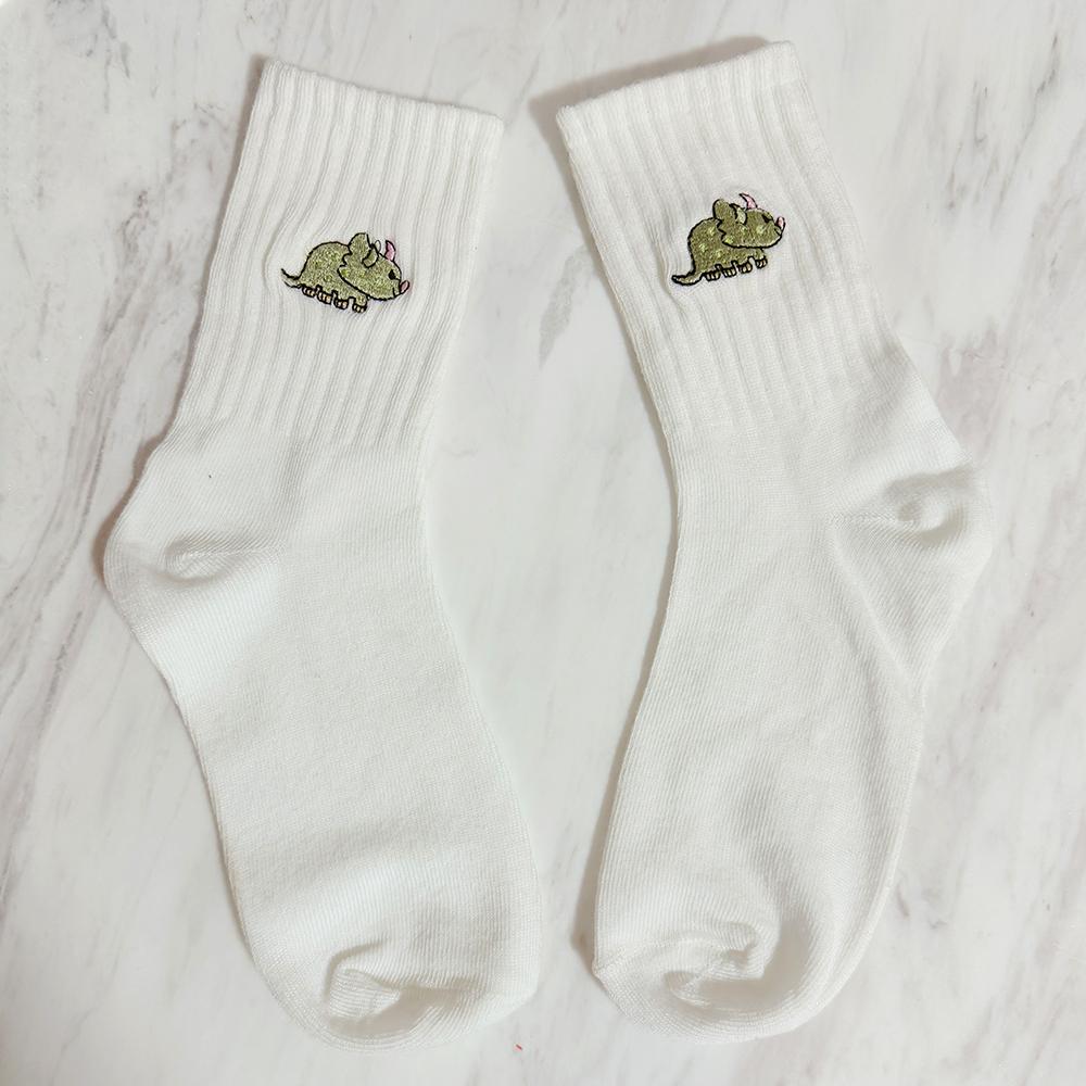 5 Pairs/Pack Cute Women Embroidery Dinosaur Socks White Lovely Cartoon Animal Vintage Shortnovelty Crazy Funny Cozy Socks