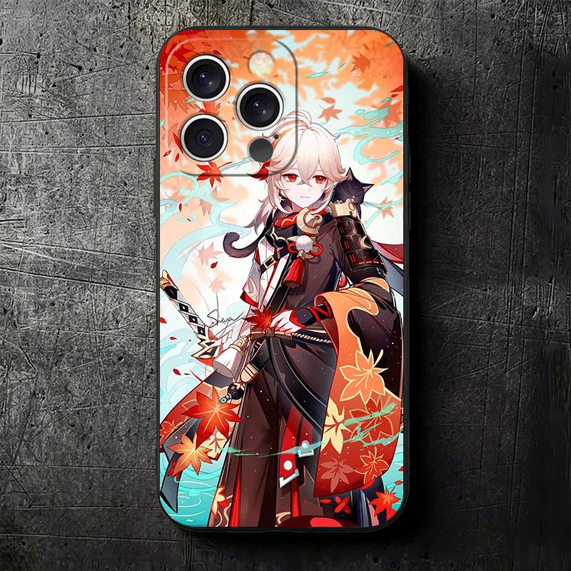Genshin Impact Kazuha Soft Phone Case for iPhone 16 16E 17 Air 15 Pro Max 14 Plus 13 Mini 11 12 7 Black Cover Back Shell