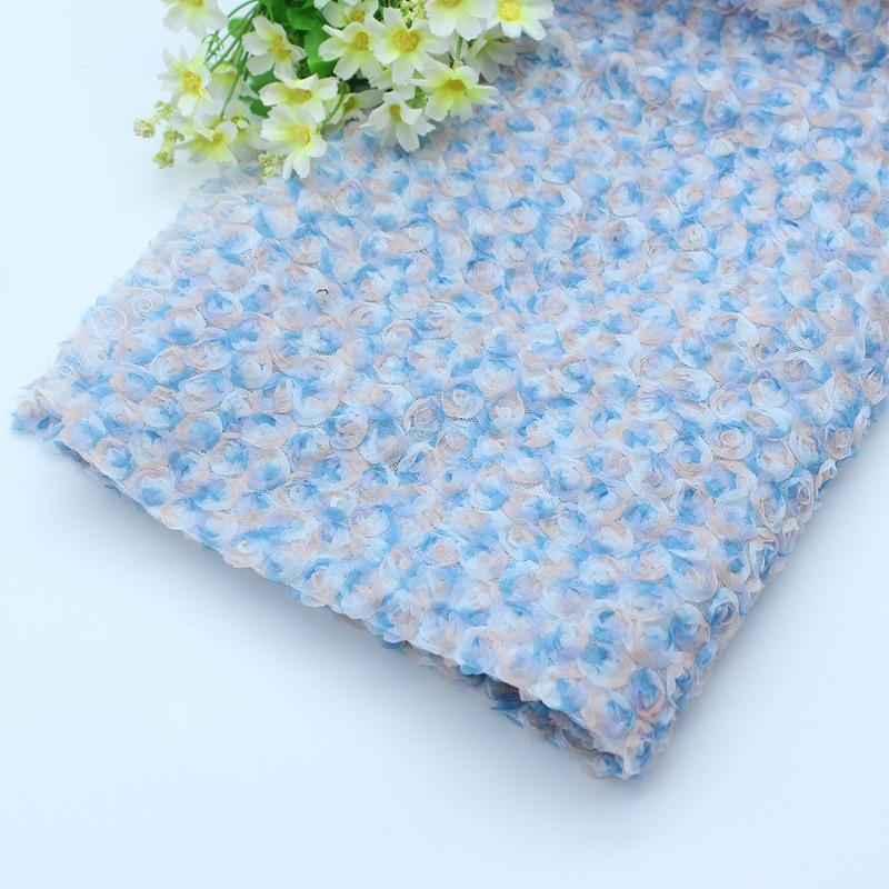 Encrypted Seven-Color Embroidered Silk Georgette Fabric Hollow Out Rose Peony Flower Wedding Dress Mesh Embroidery Material