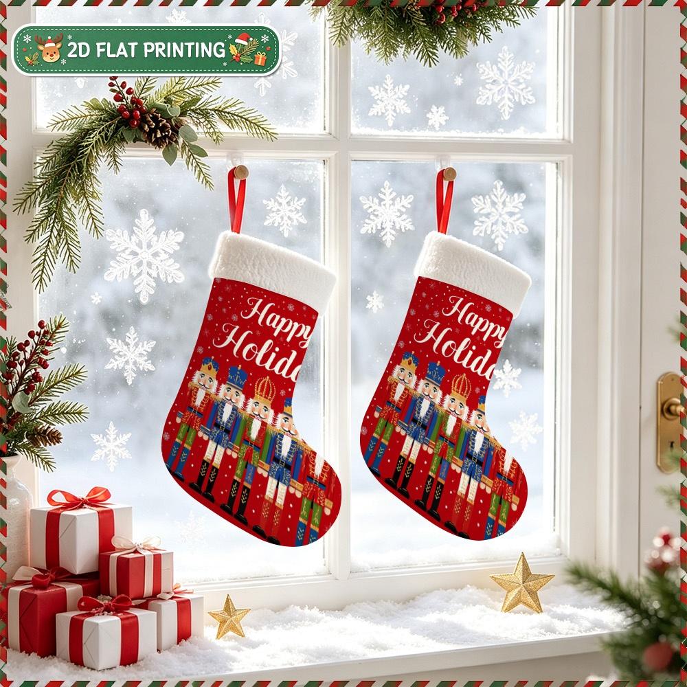 Christmas decoration fireplace hanging stocking1pc 2D Flat Christmas Nutcrackers Red Snowflakes Print Xmas Sto