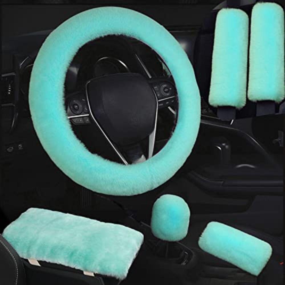 6Pcs/Set Soft Fluffy Car Steering Wheel Cover Seat Belt Shoulder Pads Warm Gear Shift Cover Car Accessory Winter