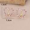 Cute Female Stone Pink Blue Zircon Love Heart Stud Earrings Gold Color Wedding Jewelry For Women