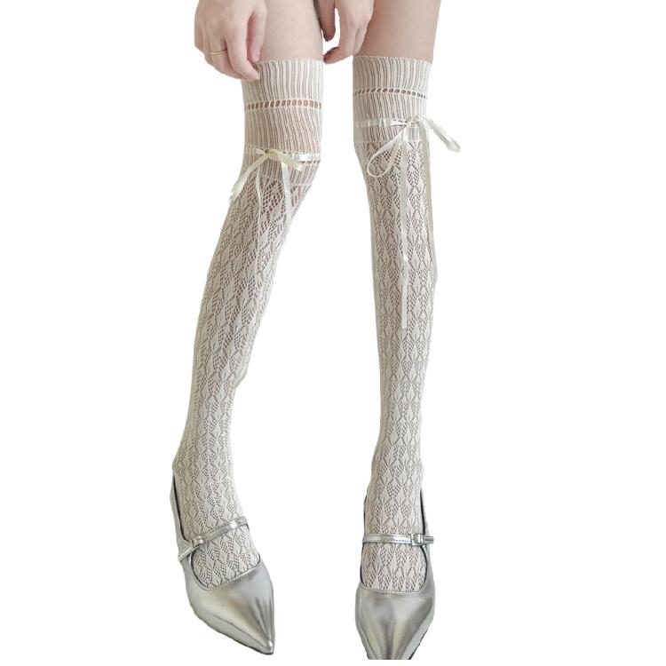 Women Fishnet Stockings Laced Up Thigh Highs Stockings Tights Pantyhose Sweet Over the Knee Socks Antis Skidding Socks
