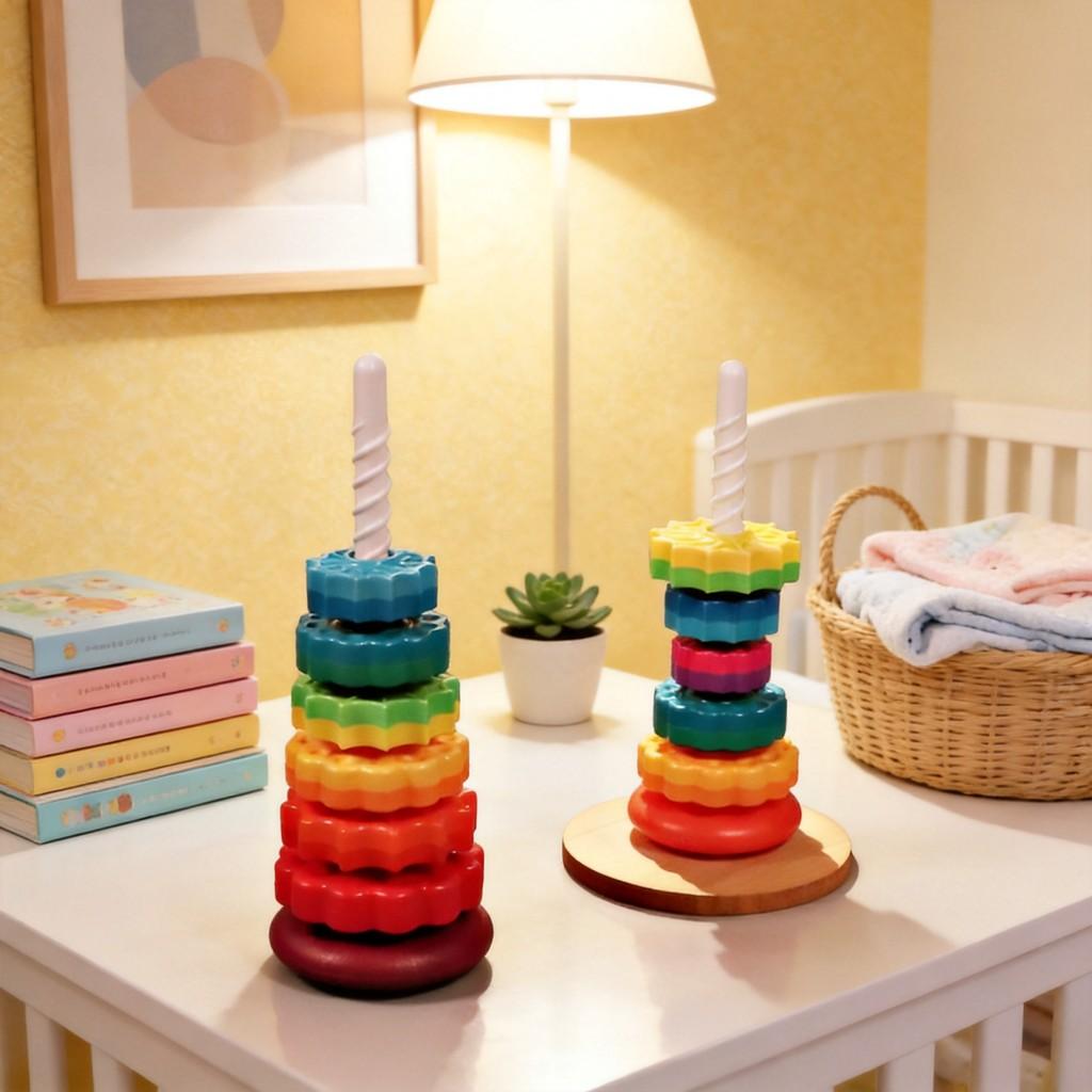 Rainbow Stacking And Rotating Toy For Early Childhood Development With Sensory And Cognitive Skills