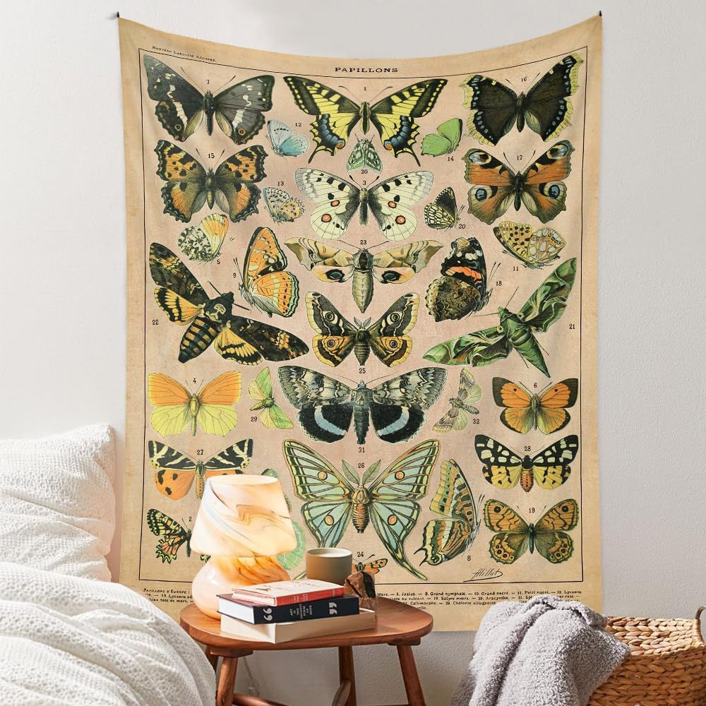 VIKAMA Vintage Floral Tapestry Long Vertical Wall Hanging Illustrated Botanical Tapestry Bedroom Aesthetic Floral Tapestry