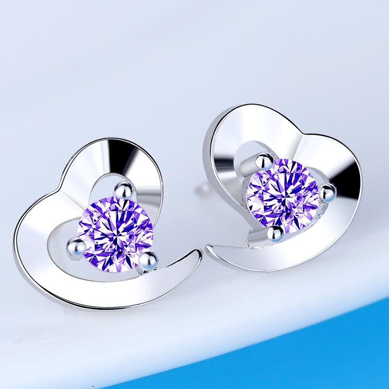 Sweet Love Heart Sparkle Peach Heart Student Earrings Girl Earrings Hundred with Girlfriends